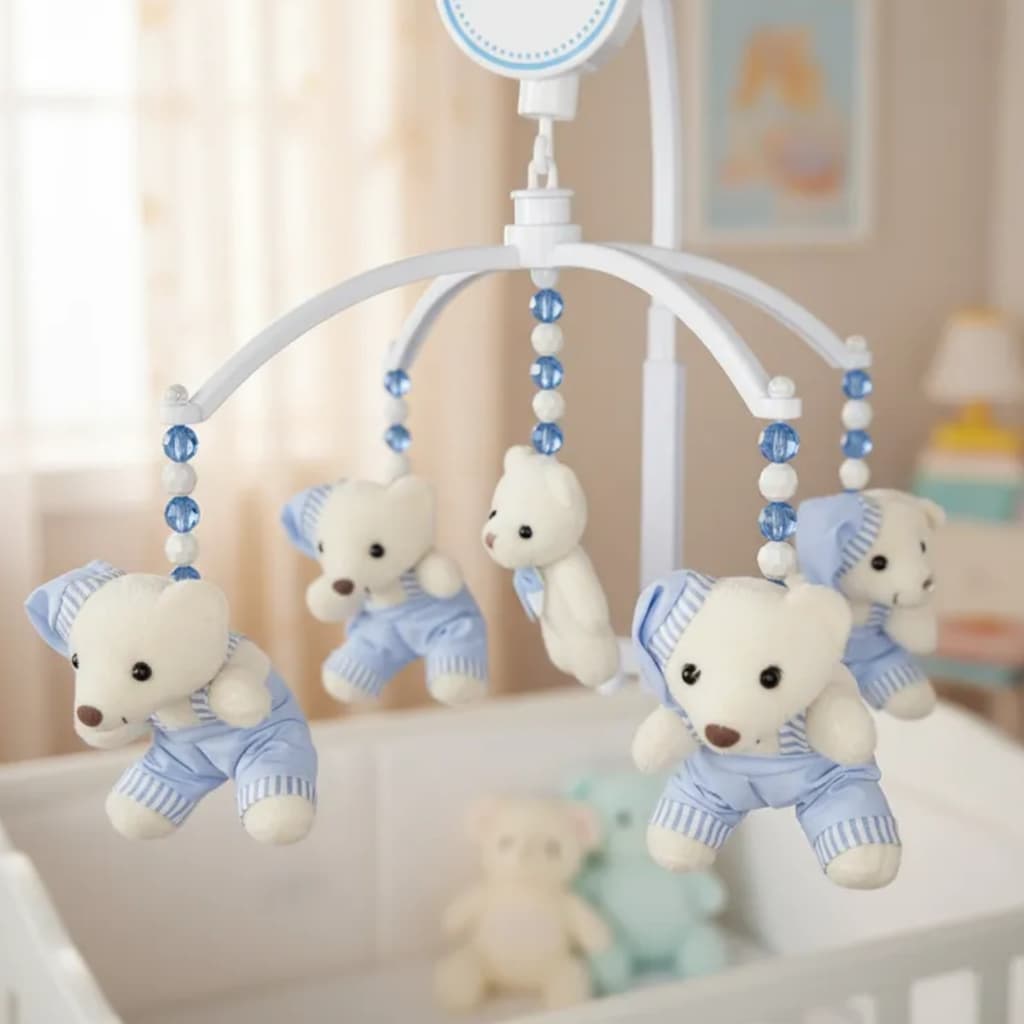 Móbile Musical Giratório para Berço Bebê Azul Urso Soneca