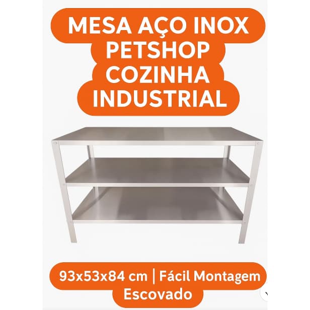 Mesa Bancada Aço Inox Para Animais PetShop Cozinha Industrial