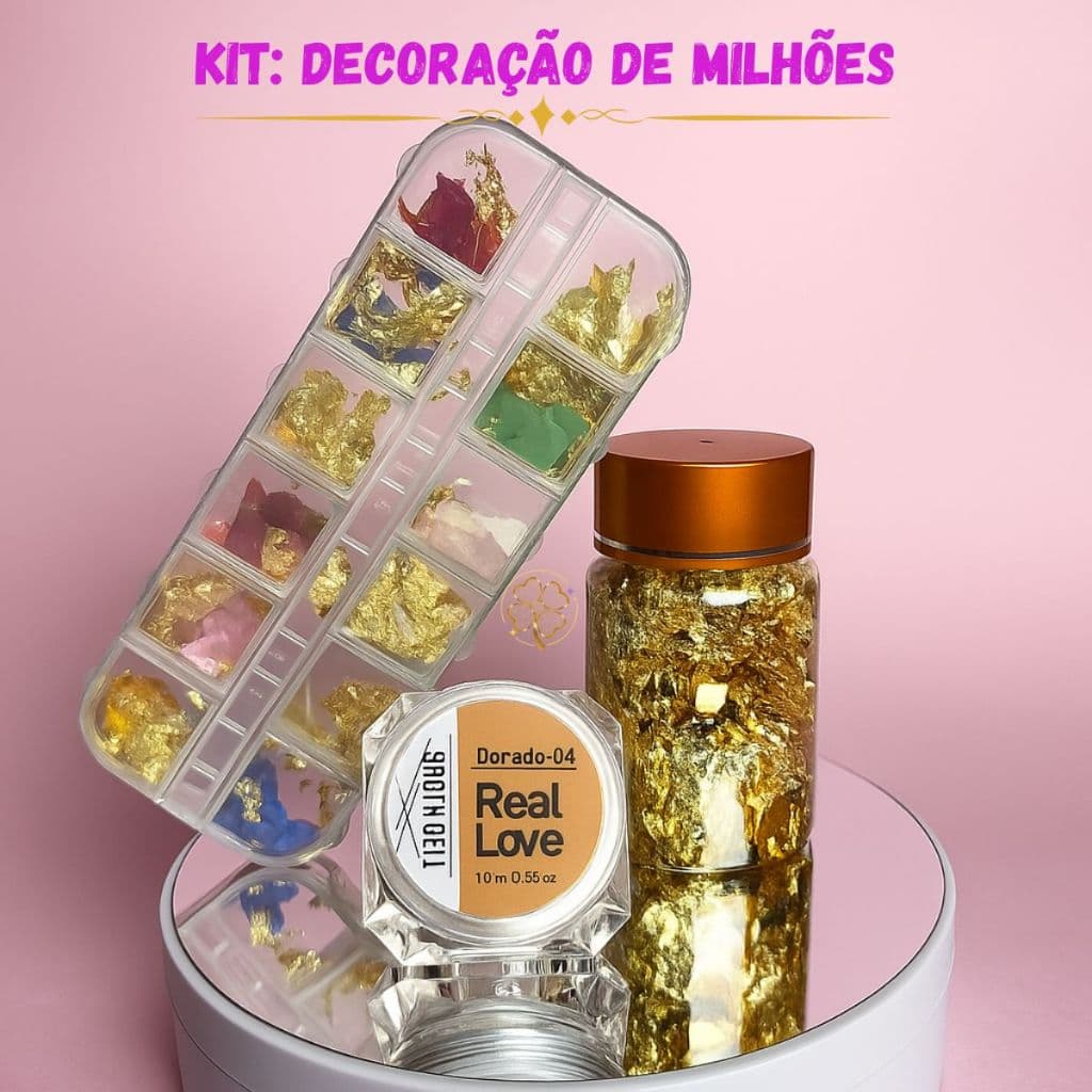 Kit Decoração Folha De Ouro + Madrepérola +  Spider Gel Unhas Decoradas