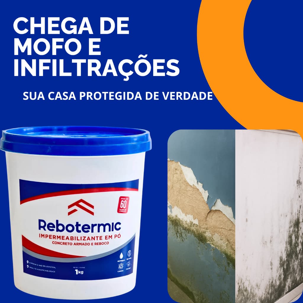 Impermeabilizante Rebotermic 1kg em Pó – Elimina Infiltração, Umidade e Mofo