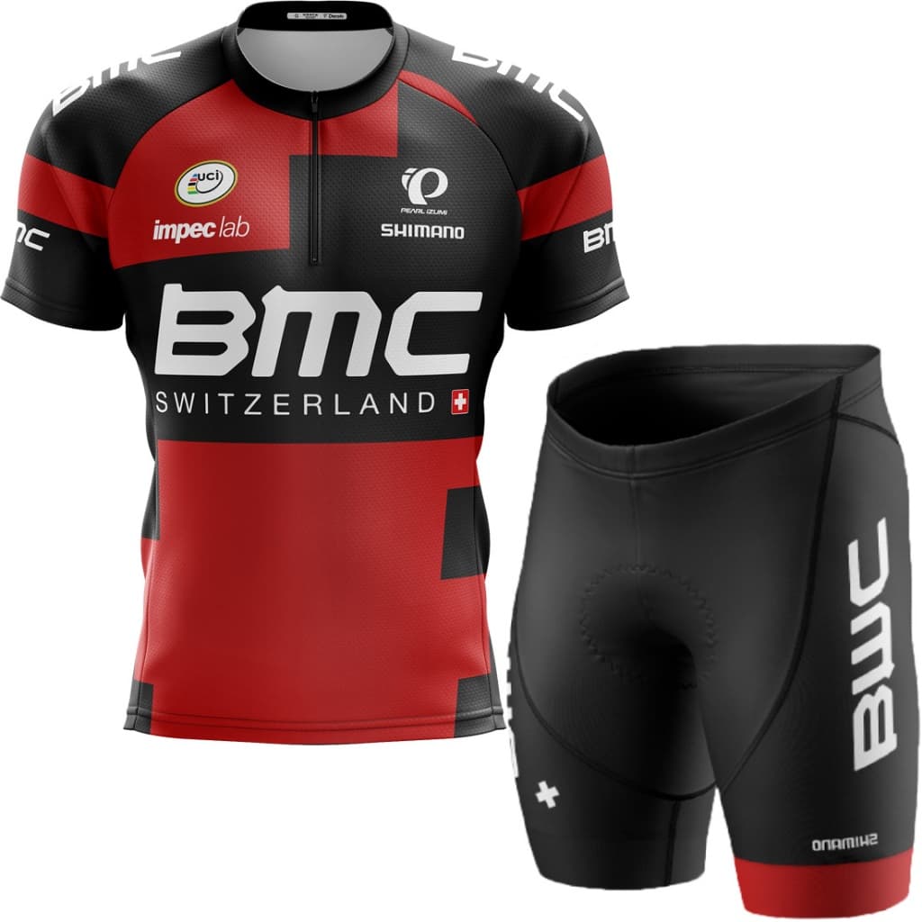 Conjunto Camisa Bike BMC Manga Curta E Bermuda Ciclismo Gel 3D