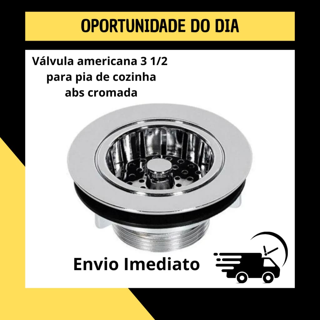 Válvula Americana Para Pia De Cozinha Cuba De Inox Com Cestinho Escoamento Abs Cromada