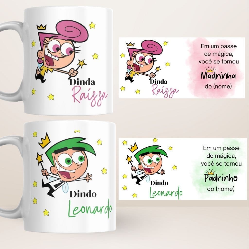 kit 2 caneca  personalizada DINDO e DINDA mágicos/ presente Promovidos a Dindos