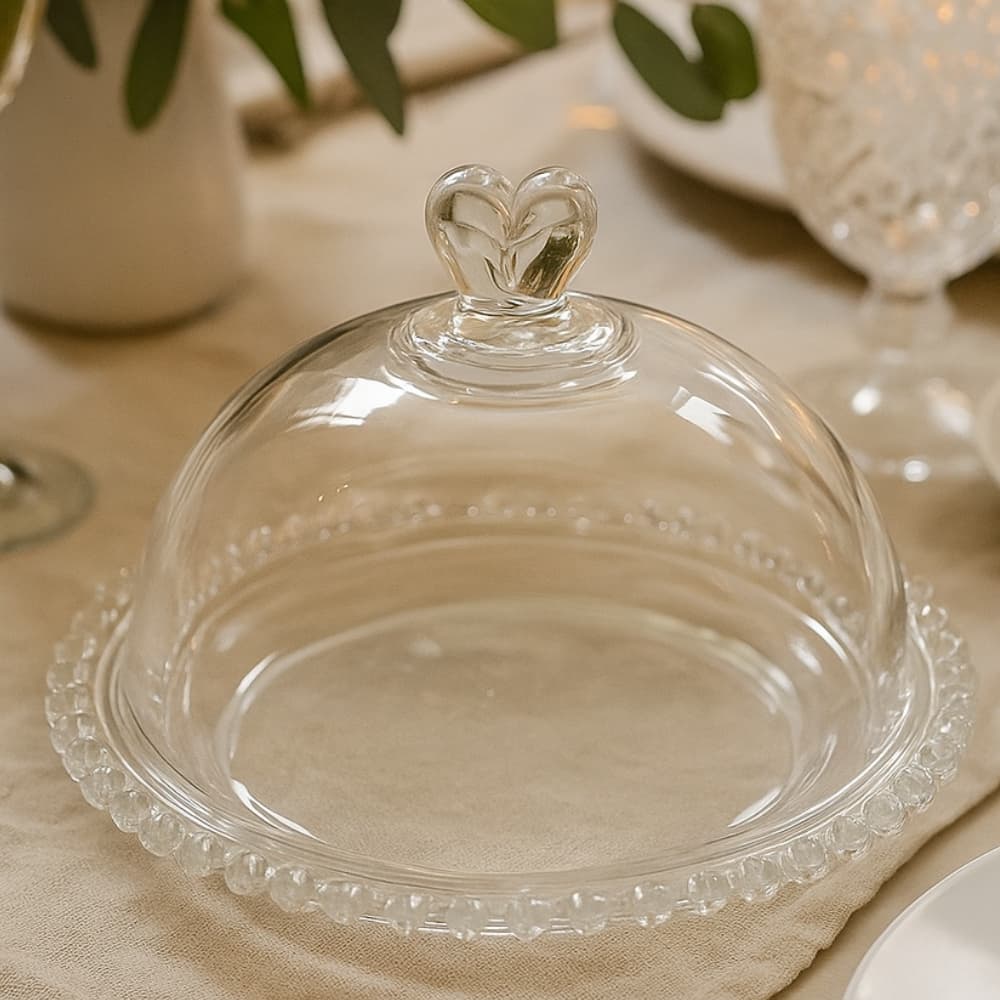 Queijeira de Vidro e Coração e Bambu com Tampa Acrílica 24cm Lyor – Mesa Posta Elegante Queijo Mesa