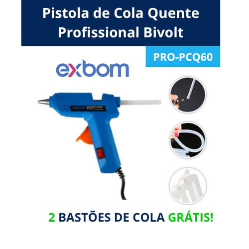 Pistola de Cola Quente Profissional 20W Bivolt com Interruptor, Aplicador e Bastão de Cola Exbom