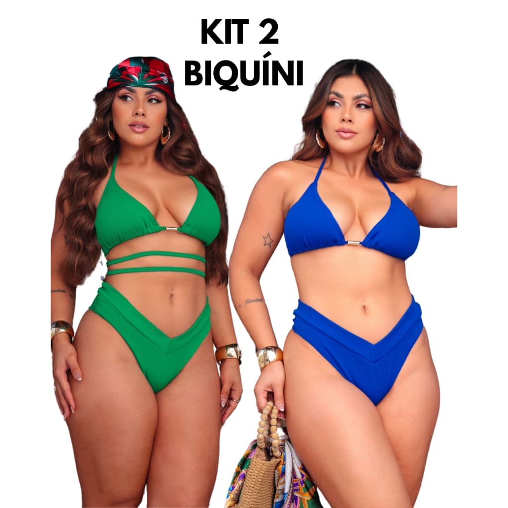 KIT 2 Conjunto Biquíni Feminino Cortininha Cintura Alta Efeito Lipo ENVIO IMEDIATO