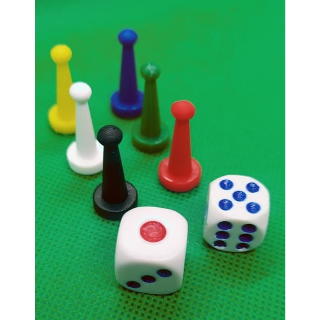 02 Dados + 06 Pinos (Peão) Fino  para Jogo de Tabuleiro