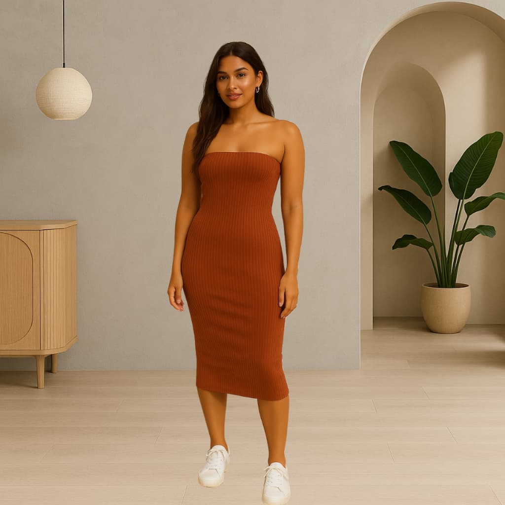Vestido Midi Tubinho Justo Tomara que Caia Confortável Jovial