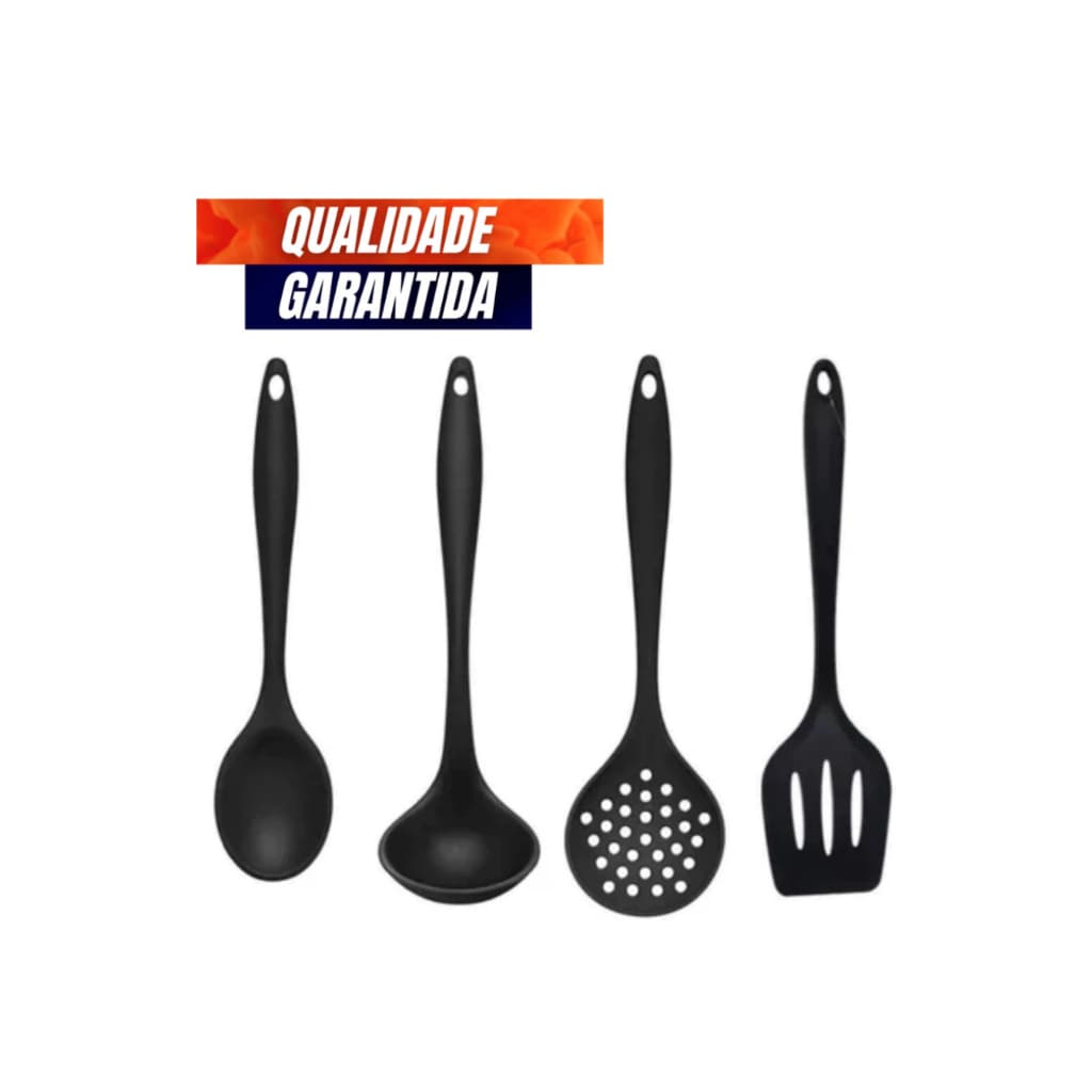 Kit 4 Peças de Silicone Premium Concha Escumadeira Colher de Arroz e Espátula Para Casa e Cozinha