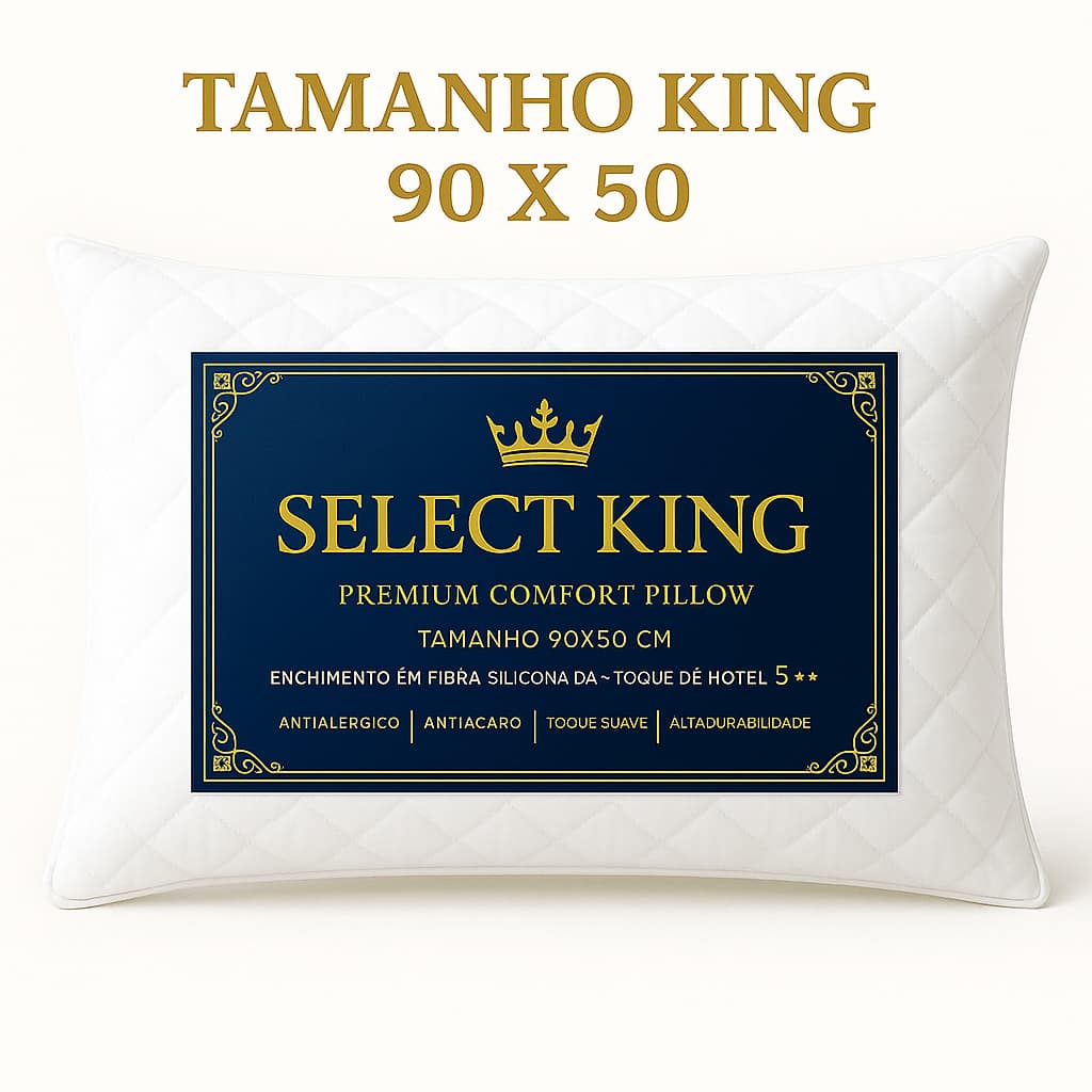Travesseiro Select King Premium 90x50 Matelado Branco Fibra Siliconada Conforto Hotel  Antialérgico