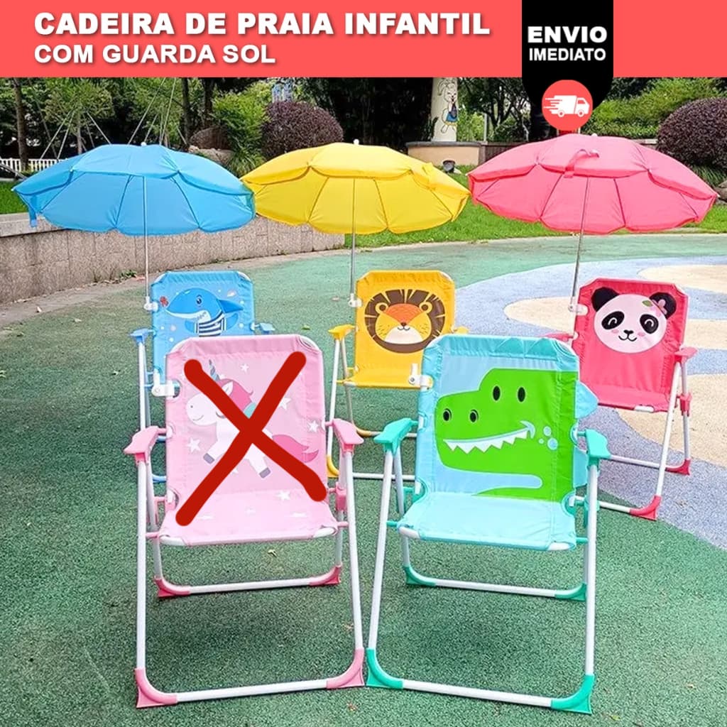 Cadeira  De Praia Dobrável Com Guarda Sol Criança Praia Piscina Lazer