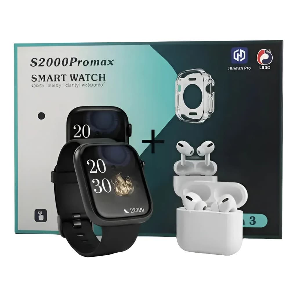 Kit Relógio Smartwatch S2000 Promax com 7 pulseiras + Fones Bluetooth