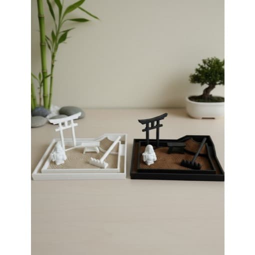 Enfeite Jardim Zen Japonês com tori e ancinho ( linha reta ) Cor preta ou Branca