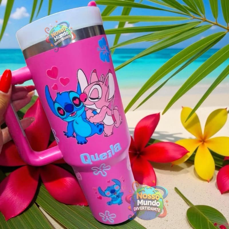 Copo Térmico 1200 ml Stitch e Angel Apaixonados