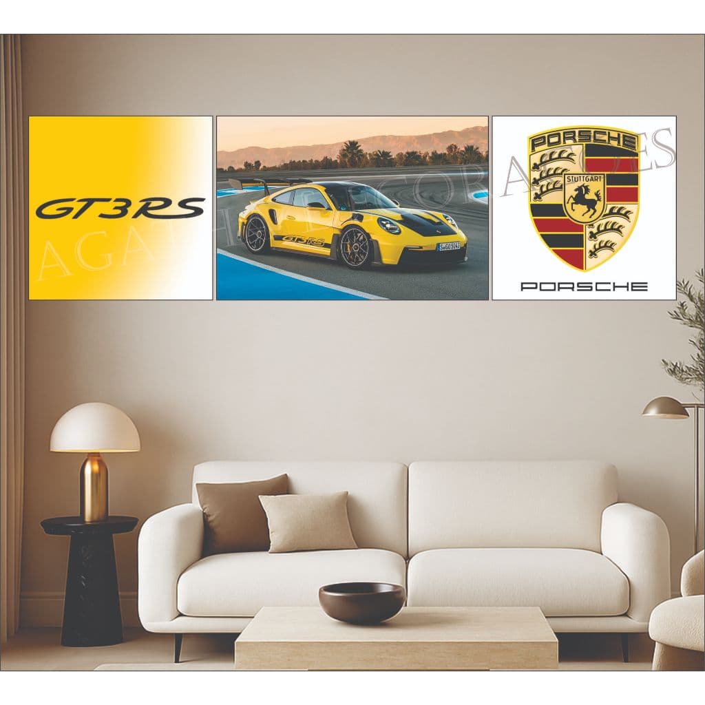 Quadro Decorativo Grande Carro Porsche Luxo 120x60cm Mosaico Sala Quarto Escritório