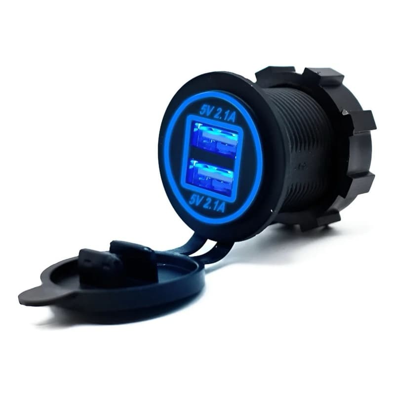 Tomada veicular USB azul