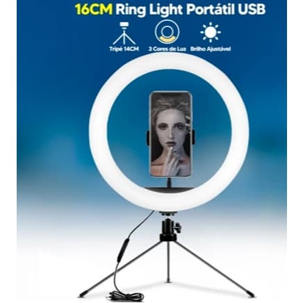 Luminária Ring Light Portátil16cm- 26cm C/Completo Iluminador Youtuber Like