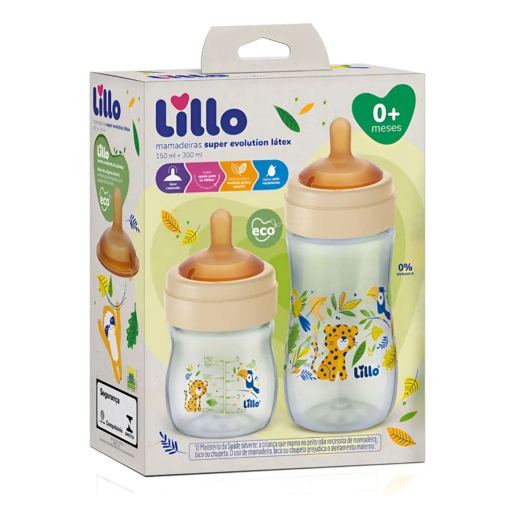 Kit 2 Mamadeiras Super Evolution Bico Látex 150/300ml Lillo