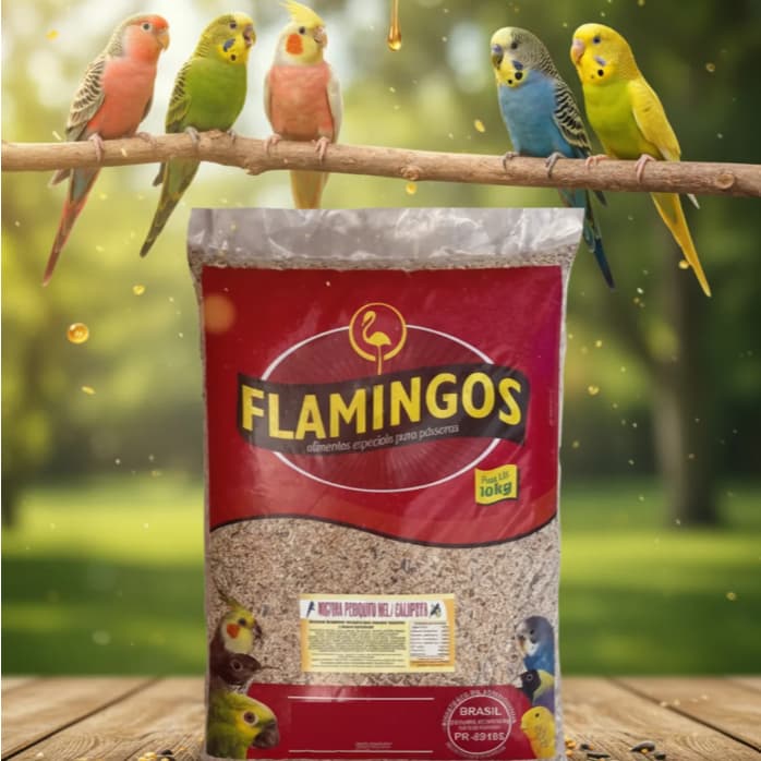 Mistura para Calopsitas Periquitos Sementes, Frutas E Mel 10 Kg - Flamingos