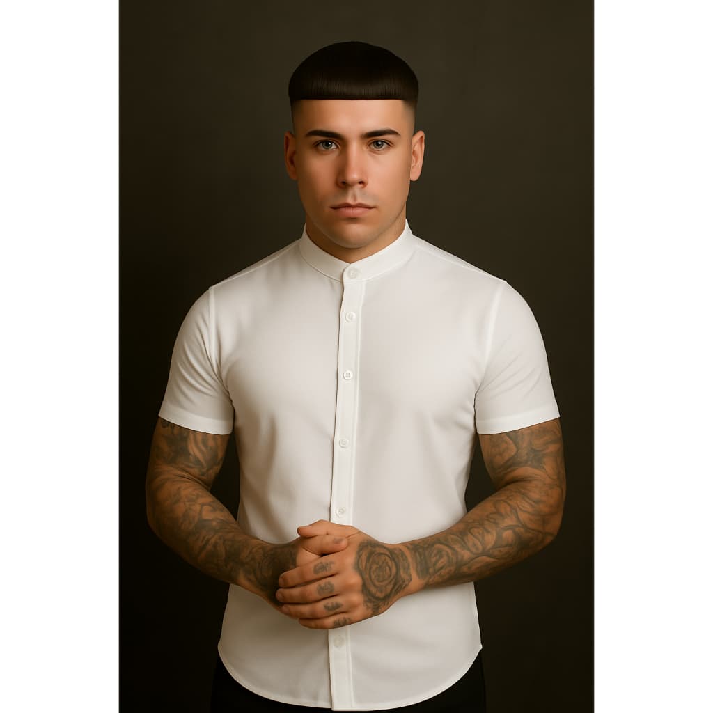 Camisa manga curta social masculina de  Viscolinho com gola padre - camisa para verão - camisa fresca - moda praia
