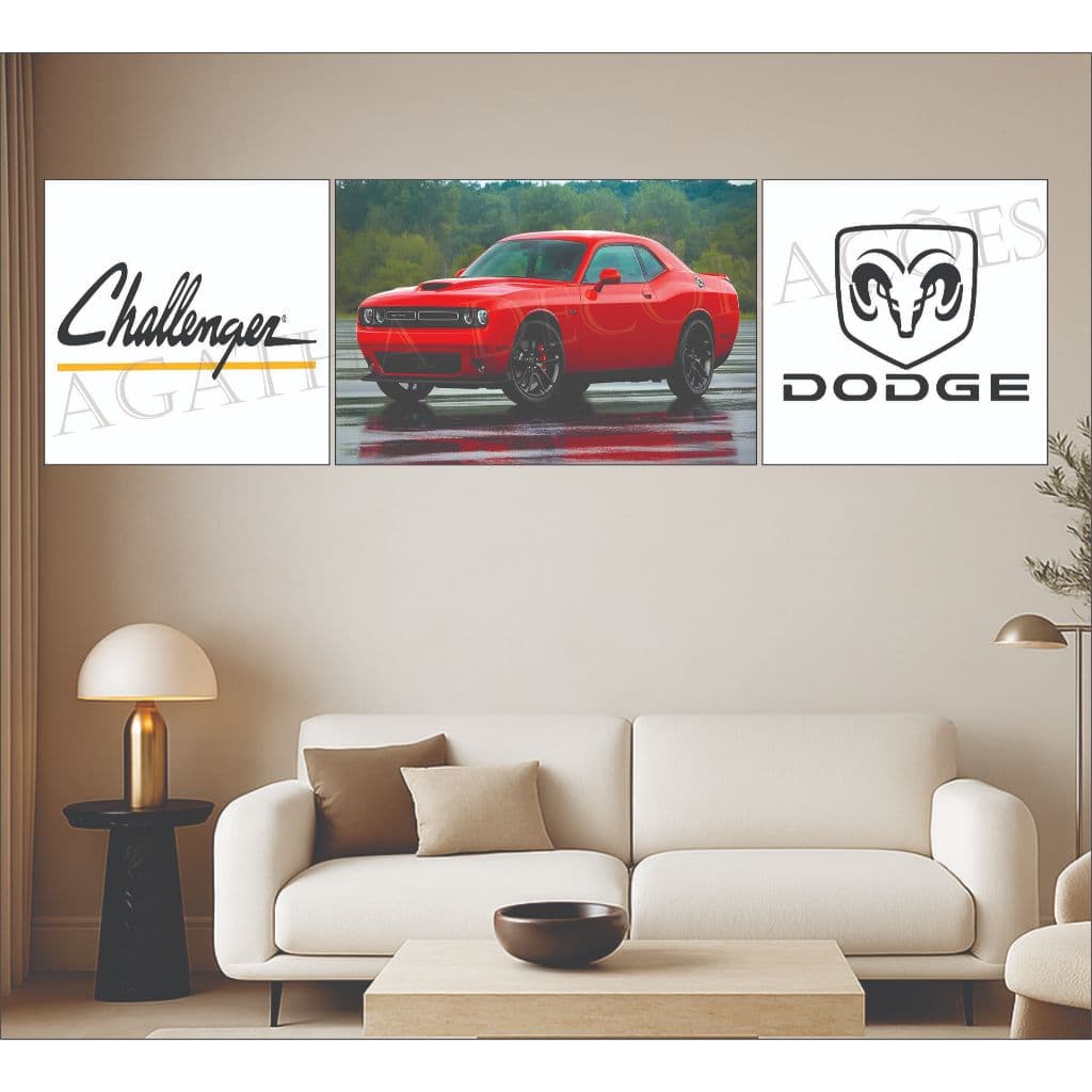 Kit Quadro Decorativo hd 4k 120x80 Carro dodge challenger Hall Sala Quarto Casa Decoração De Parede