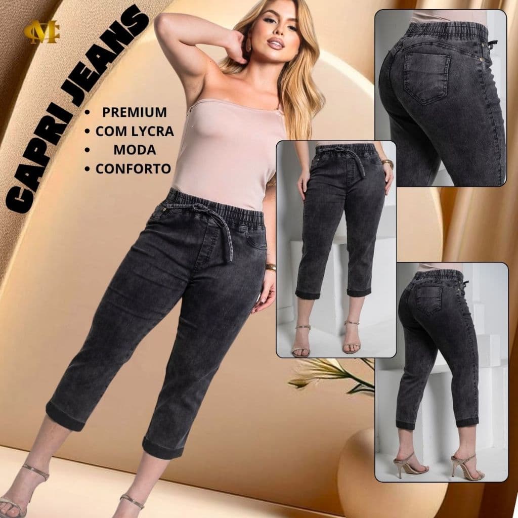 Capri Jeans Confortável Estilosa Com Elastano Empina Bumbum
