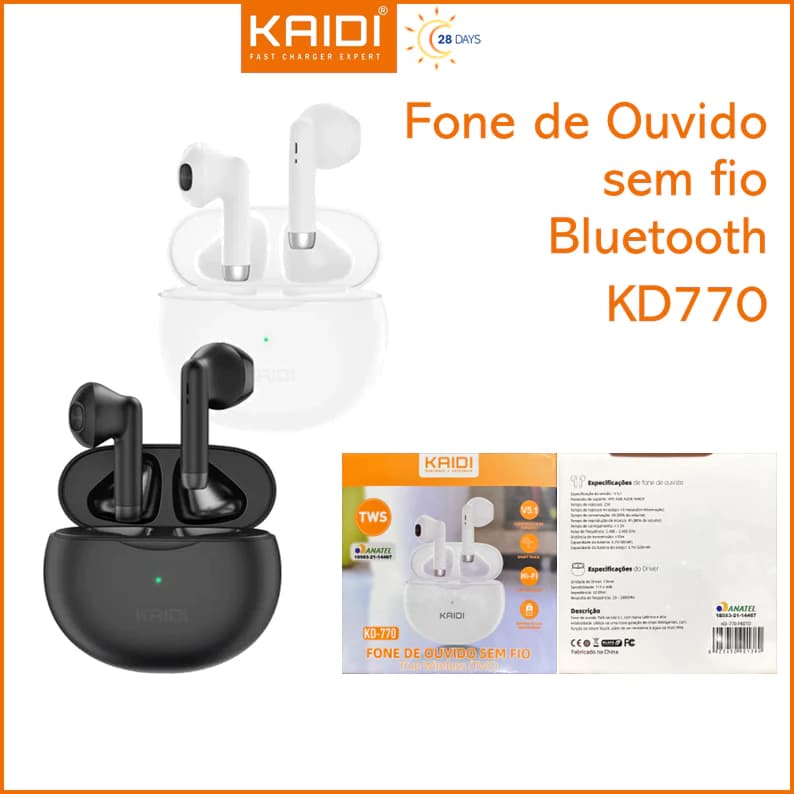 Fone de Ouvido Bluetooth Longa duração Kaidi TWS KD-770