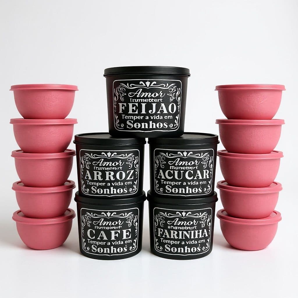 kit Mantimentos 2L de cozinha De Plásticos Redondo  5 peças jogo de pote + BOWL