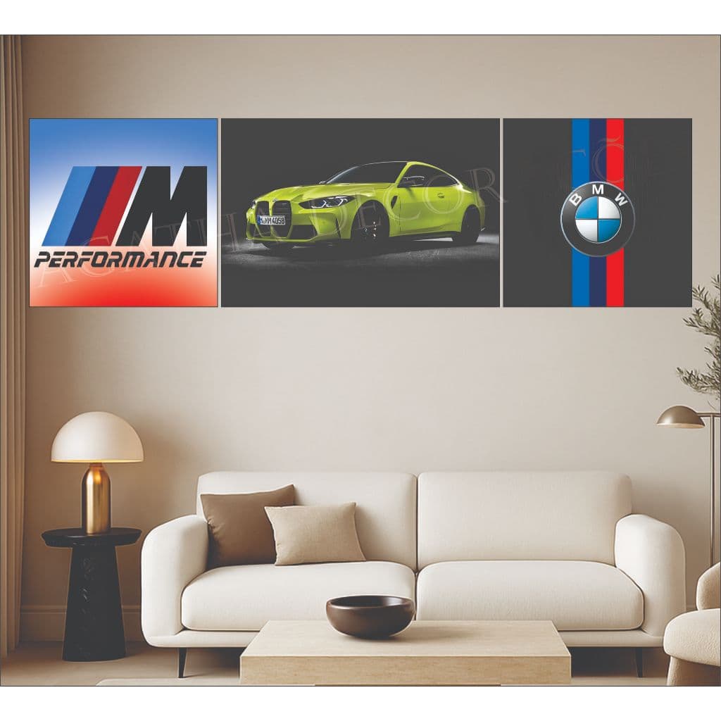 Quadros Decorativos 3 Peças Carro Esportivo Bmw Série M Casa Decoração Sala Quarto Parede Mdf