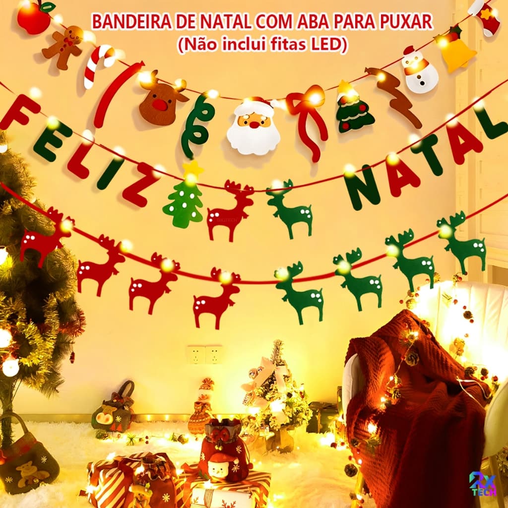 Faixa Decorativa Feliz Natal Em Feltro Decoração Casa Externa Com Ánel De Puxar Conjunto De Cartas De Feltro Com 21 Peça
