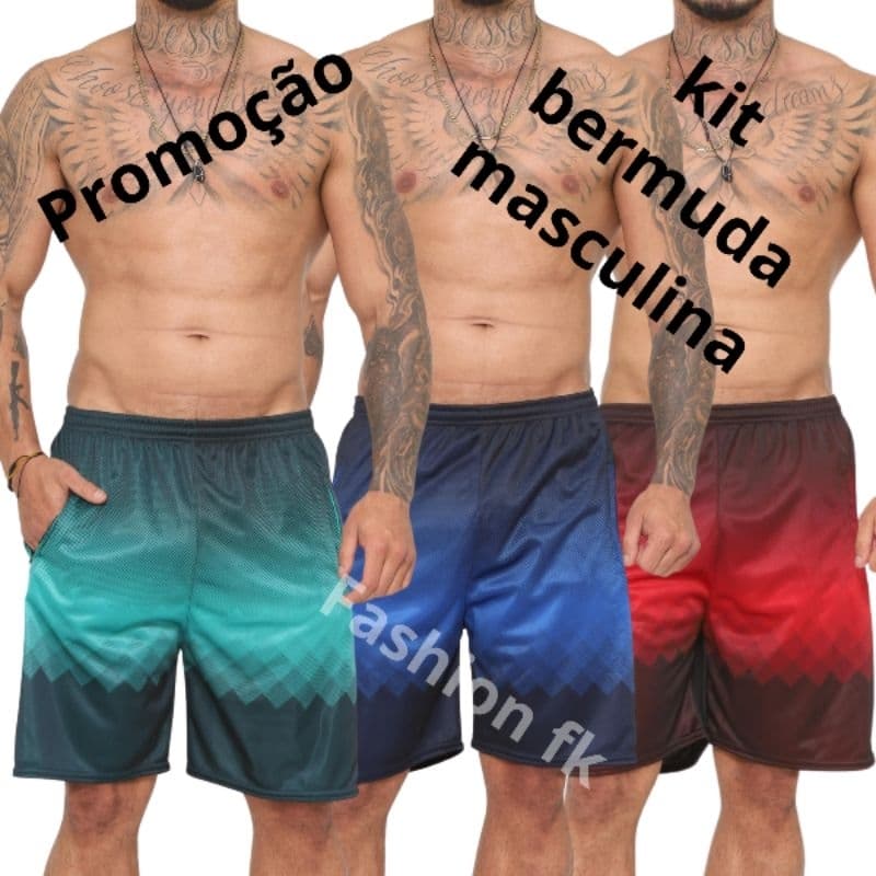 kit 3  short casual bermuda adulto masculina chimpa flanelada esporte lazer bermuda degrade