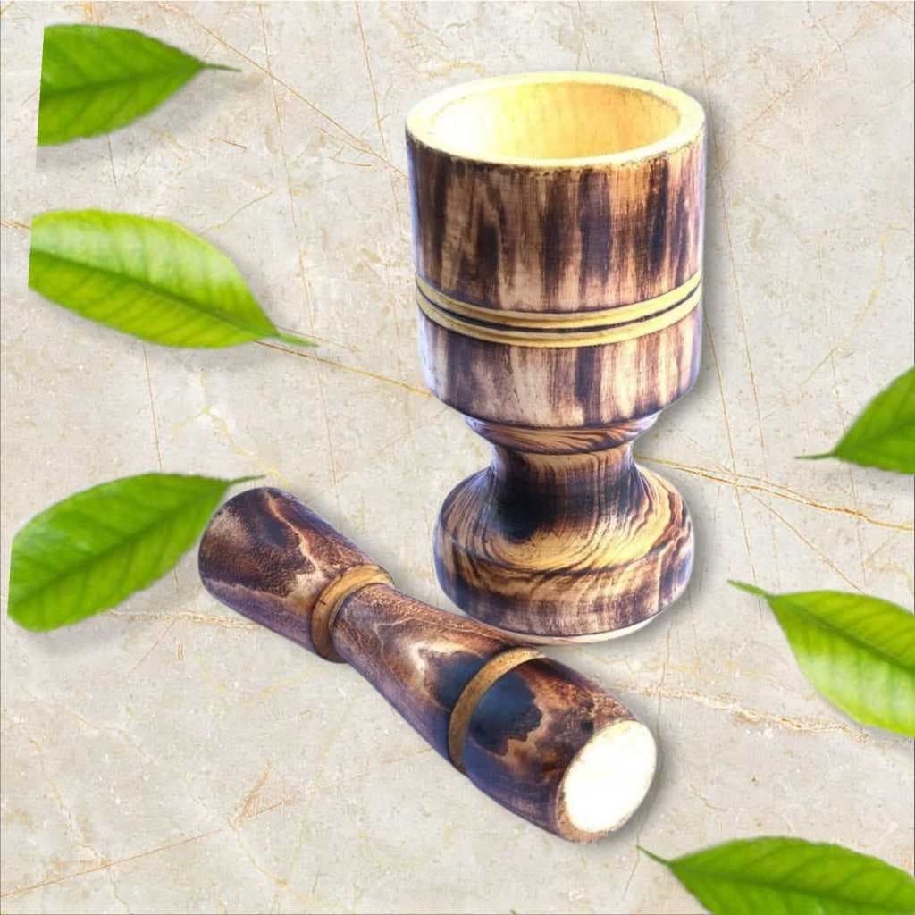 Pilão Com Socador Madeira Artesanal Amassador Moedor Macerador Alho Temperos Decoração Rústico