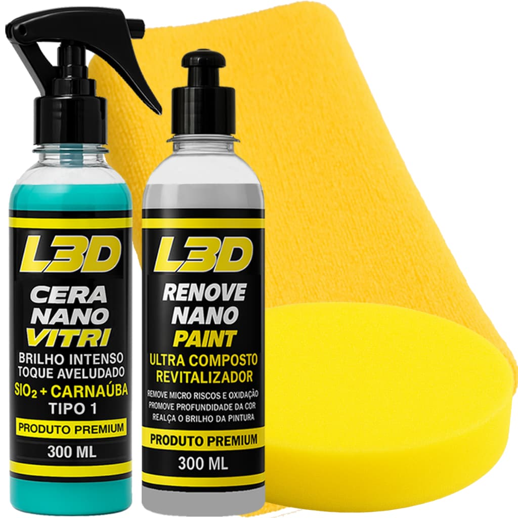Combo Brilho + Revitalização: Cera Cristalizadora 300ml + Paint 300ml + Flanela + Aplicador