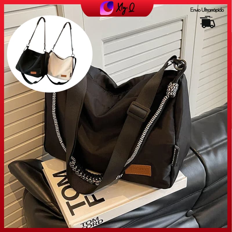 Bolsa Feminina de Grande Capacidade em Lona, Bolsa de Ombro e Transversal para Estudantes e Trabalho