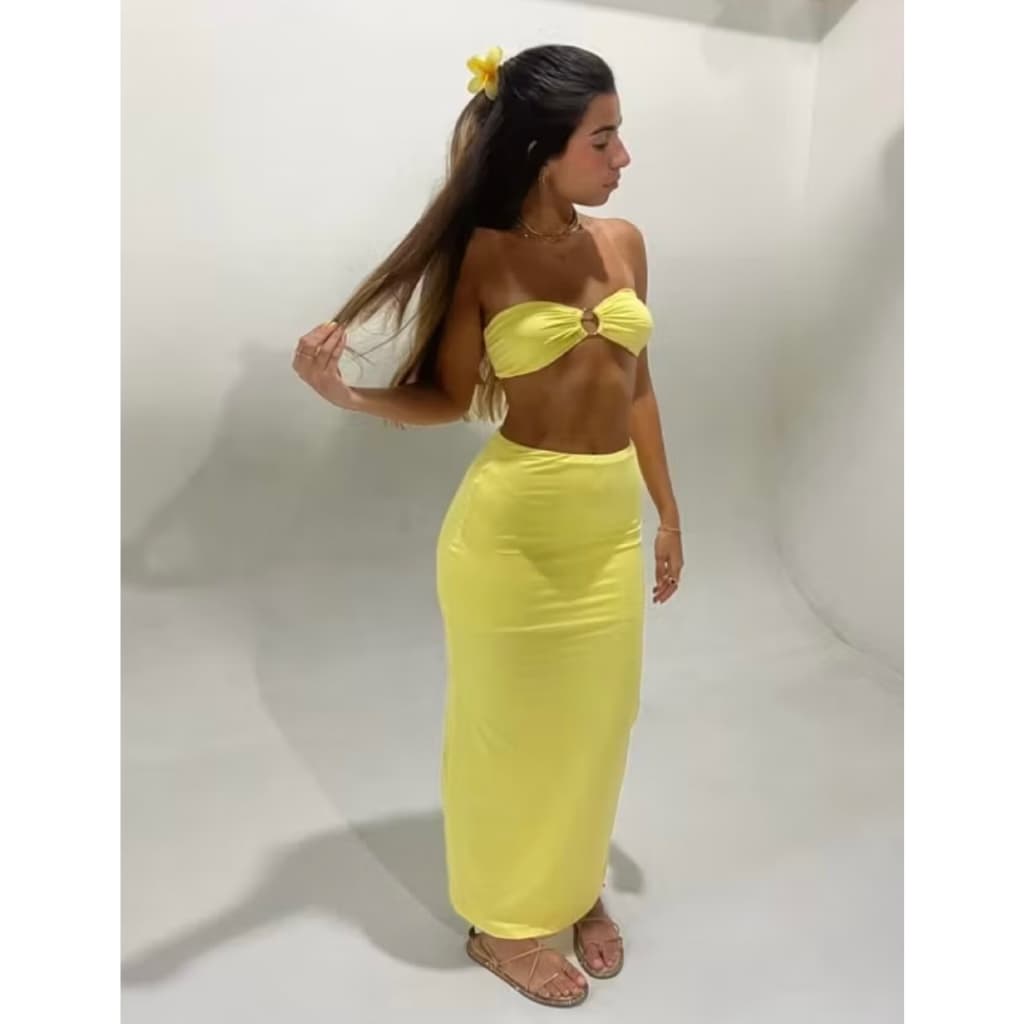 CONJUNTO LONGO COM SAIA E CROPPED FEMININO