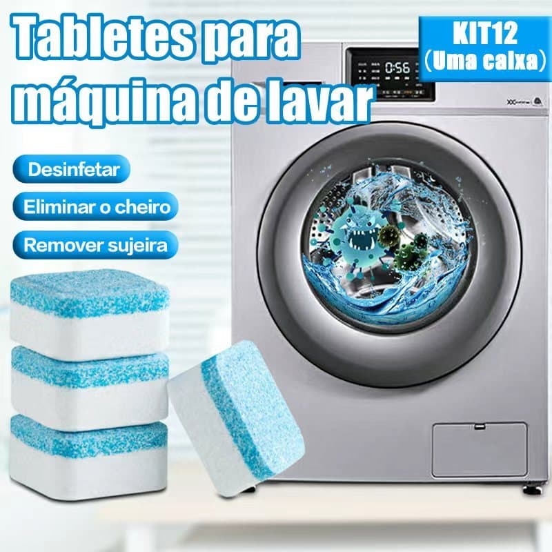 Pastilha Limpa Máquina 12 Unid - Remove Sujeira, Odores e Resíduos com Limpeza Profunda