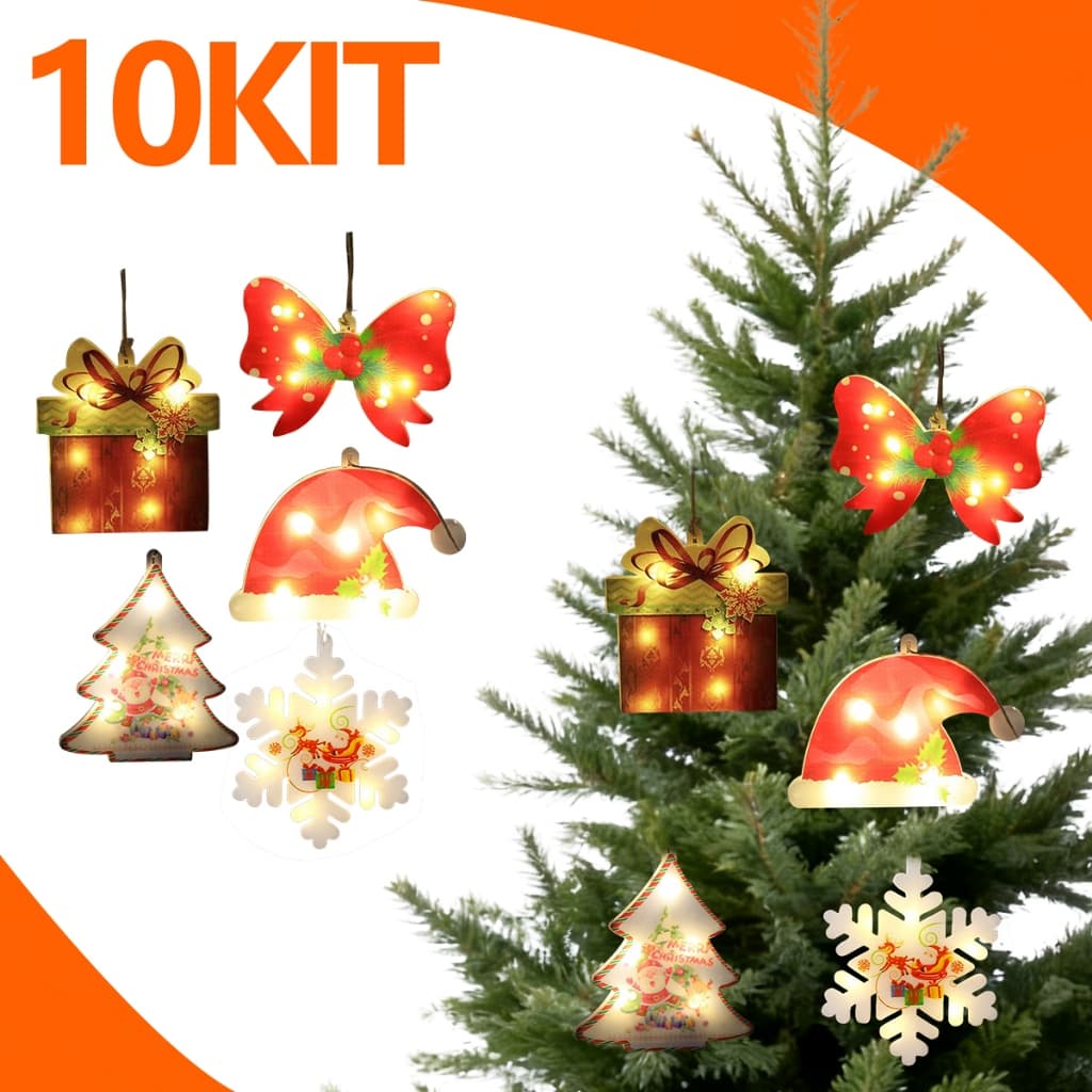10 KiT Cordão de Luzes de Natal – LED Flocos de Neve, Árvore e Presentes para Decoração de Festa