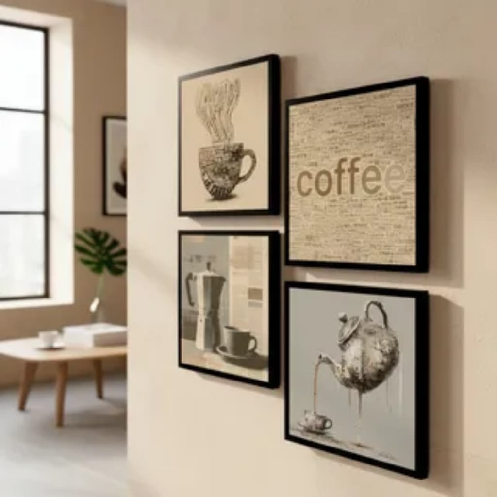 Kit Lindos Quadros Decorativos Café Xícara Bule Cantina Sala Cozinha Hall