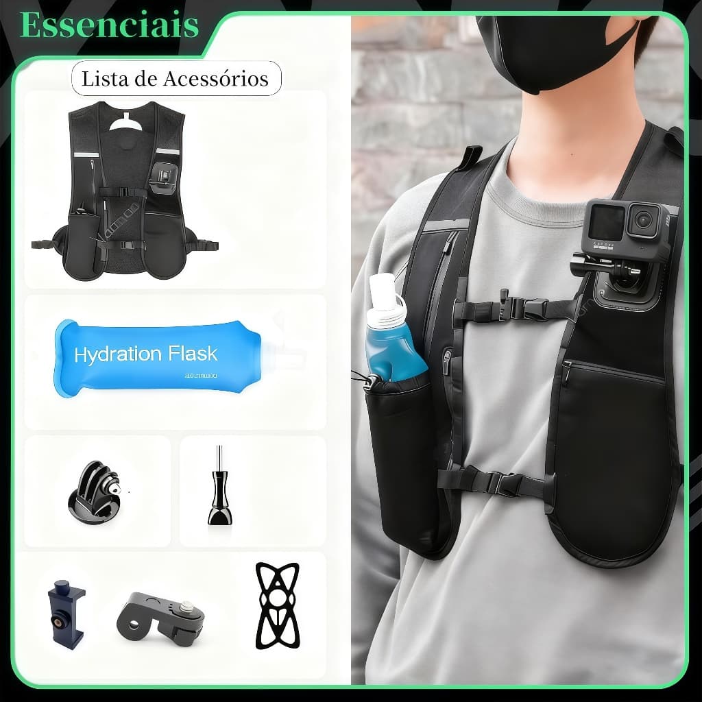 Mochila-Vestido,Ajustável, Leve e Respirável, com 7 Bolsos Reflexivos,Suporta Câmera e Celular Ideal para TraileCiclismo