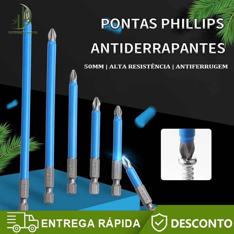 10 Unidades PH2 50mm - Pontas Magnéticas Antiderrapantes com Alto Poder de Fixação