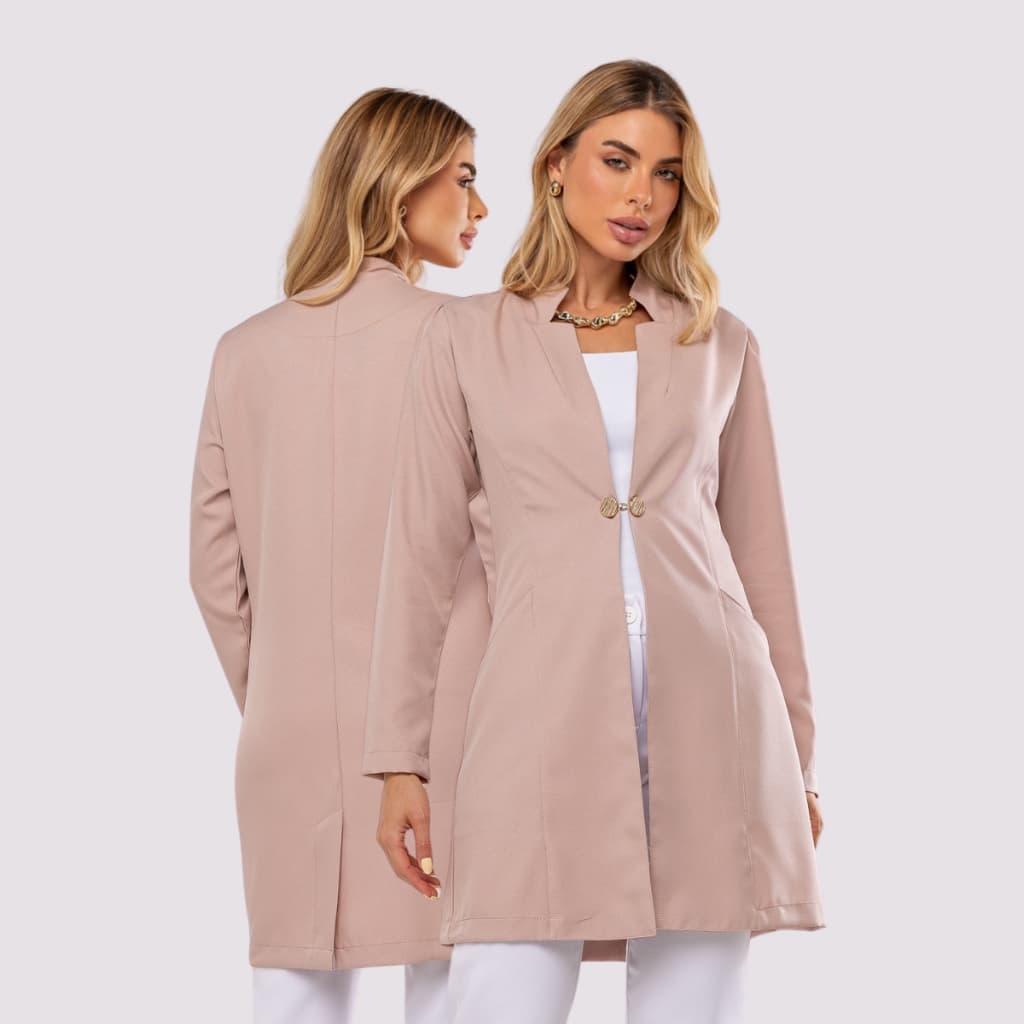 Jaleco Gabardine Feminino Blazer Chic Manga Longa LET
