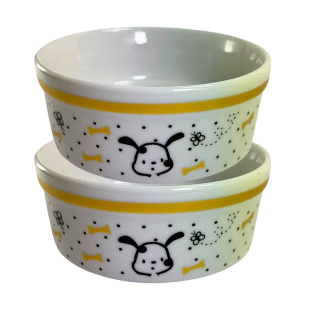 Comedouro + Bebedouro Pet Porcelana Decorado Osso Dourado Exclusivo 300Ml