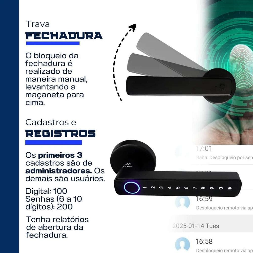FECHADURA ELETRONICA INTELIGENTE DIGITAL BIOMETRIA TAG E SENHA SIGMA-FE10 AITEK