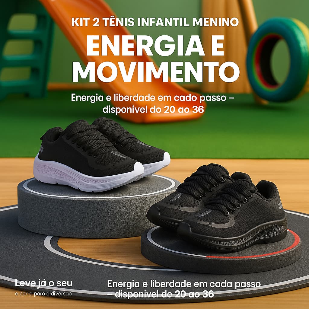 Kit 2 Pares Tênis Infantil Menino – Energia e Movimento Em Cada Passo 24 ao 36 | LEVE JÁ O SEU!