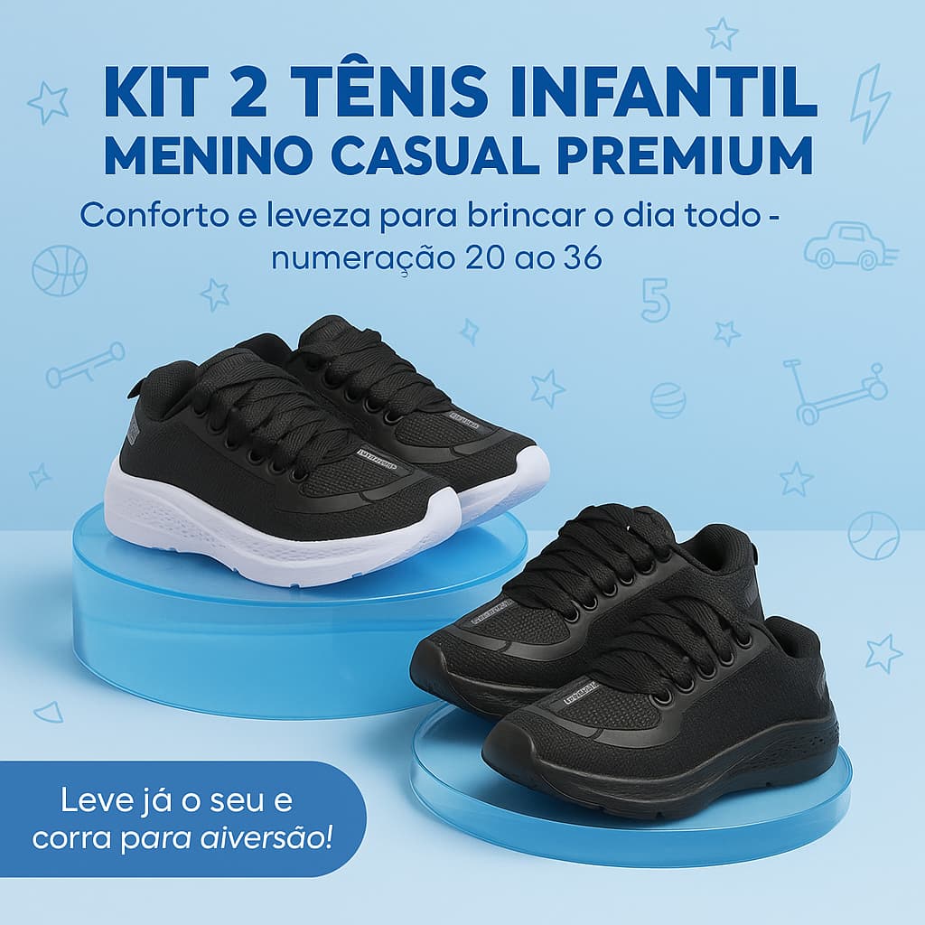 Kit 2 Tênis Casual Infantil Menino – Leveza e Conforto Para Brincar o Dia Todo 24 ao 36 | LEVE JÁ!