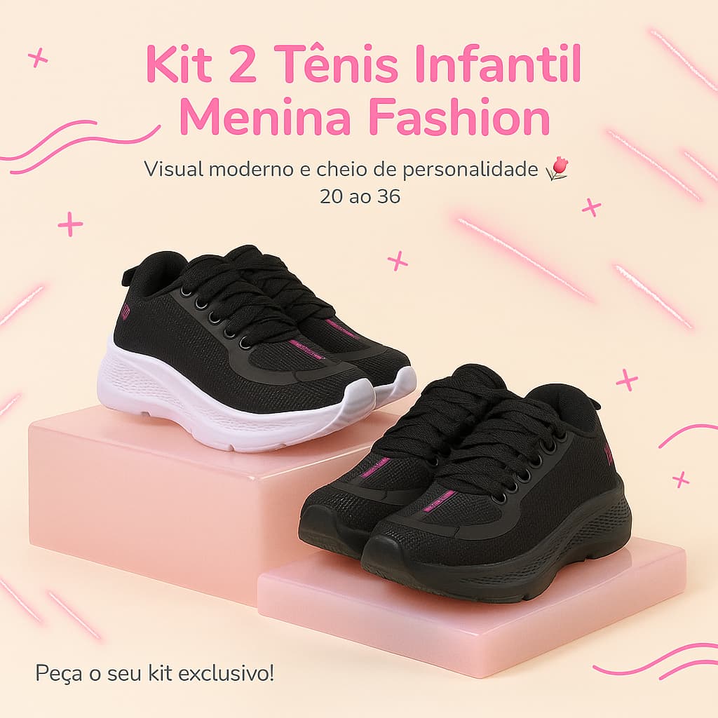 Kit 2 Tênis Calce Fácil Para Menina – Resistente, Visual Moderno e Confortável 24-36 | PEÇA O SEU!