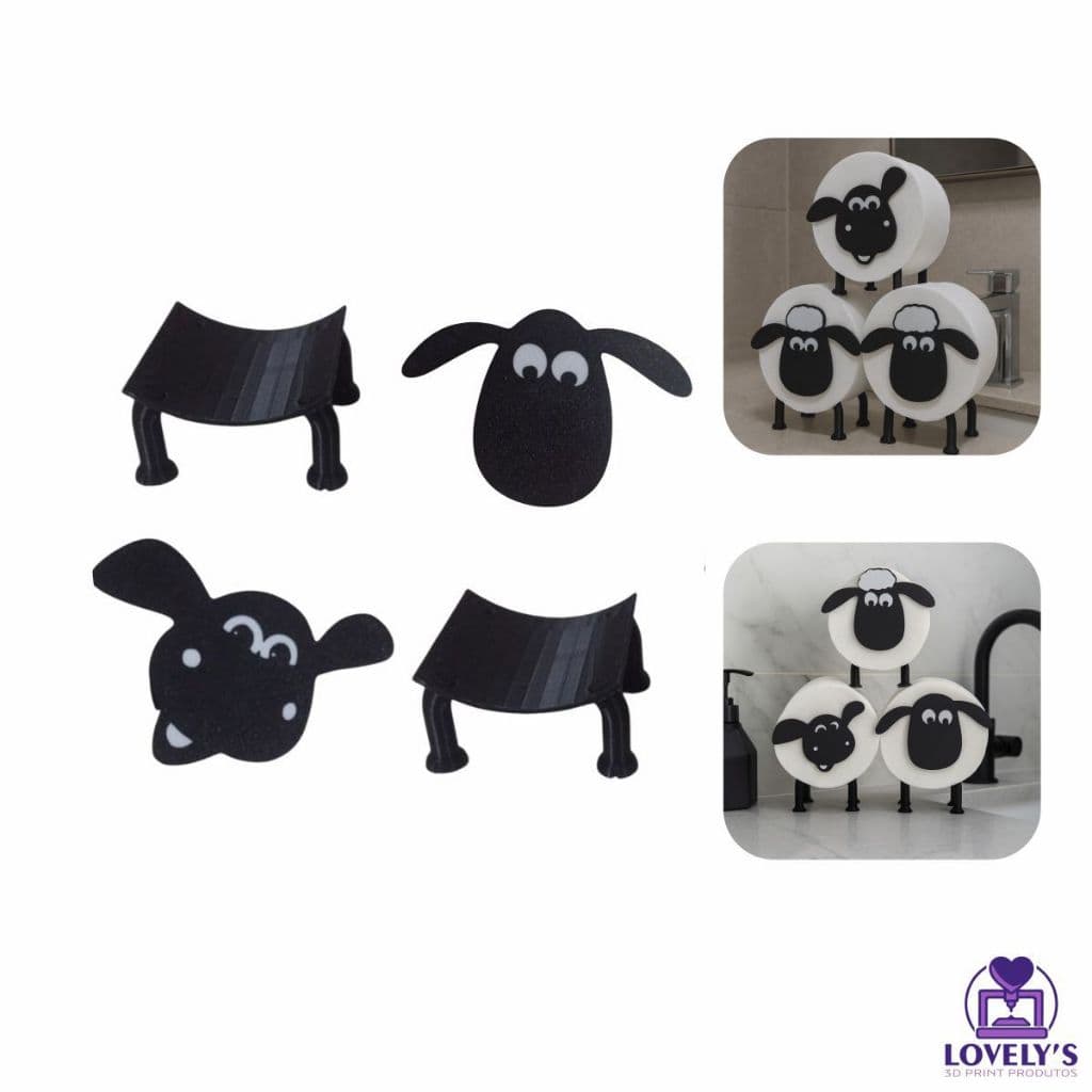 Suporte Decorativo Para Papel Higiênico Ovelha Shaun para Organização e Decoração de Banheiro - 2 peças