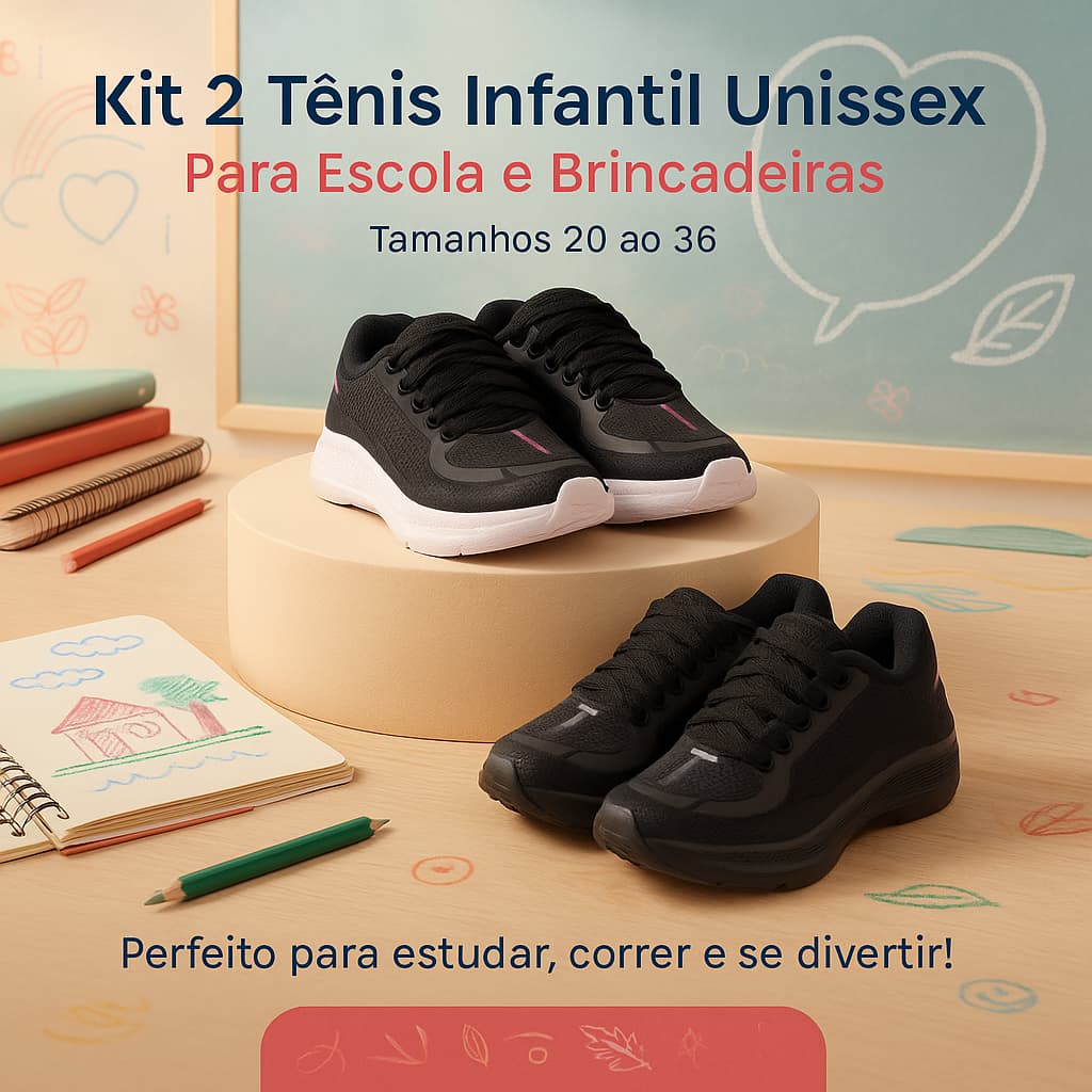 Kit 2 Tênis Casual Infantil Menina e Menino –Perfeito Para Estudar, Correr e Se Divertir - LEVE JÁ!