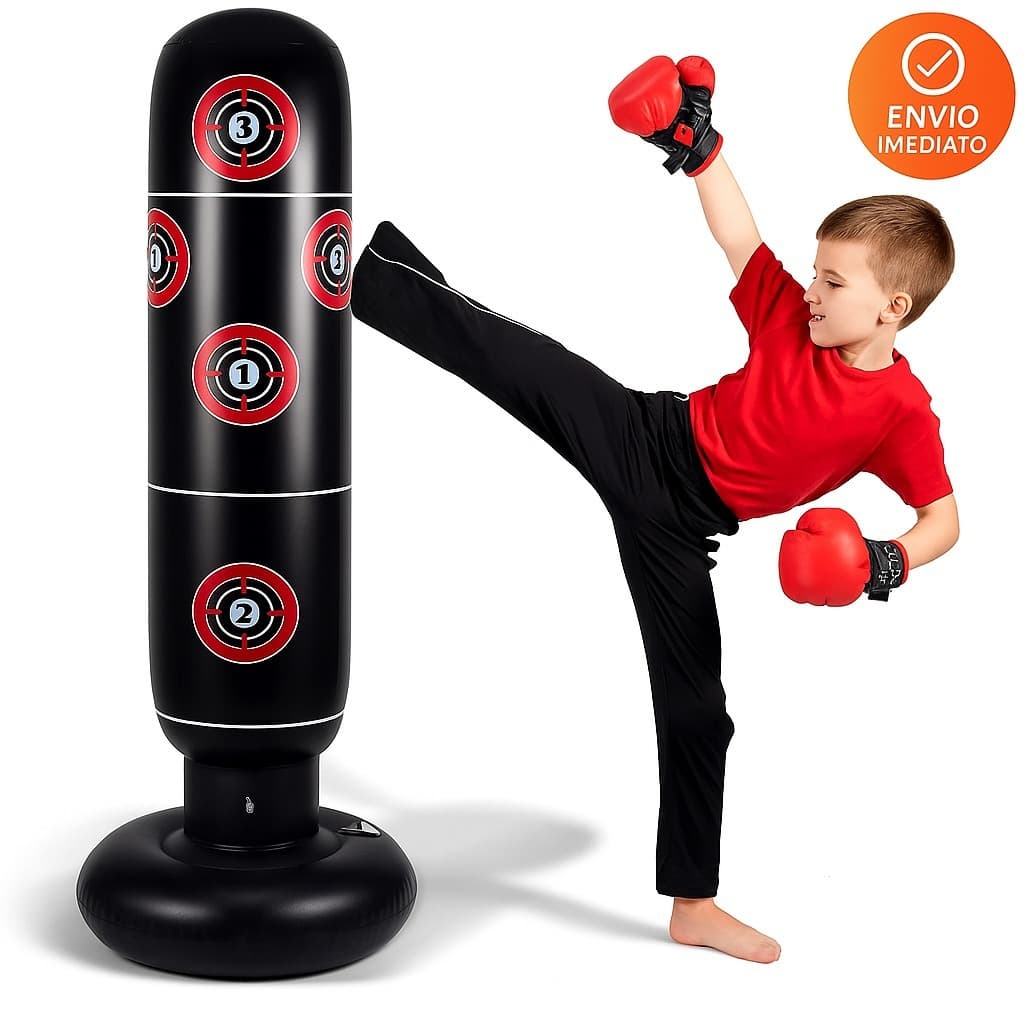 Saco Boxe Infantil Inflavel Joao Bobo Com Luva Treino Luta C/ Bomba de Ar