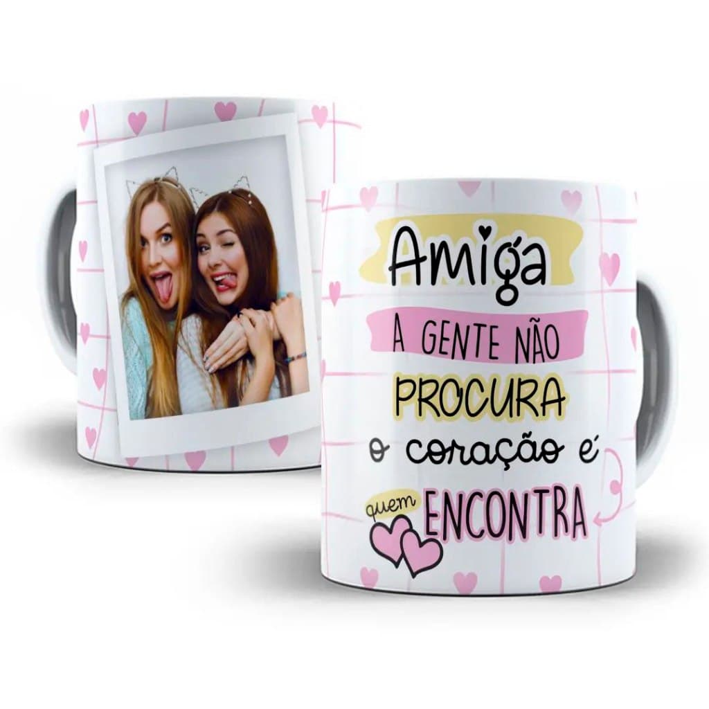 Caneca de Porcelana Personalizada 325ml Amigas + Foto e Nome